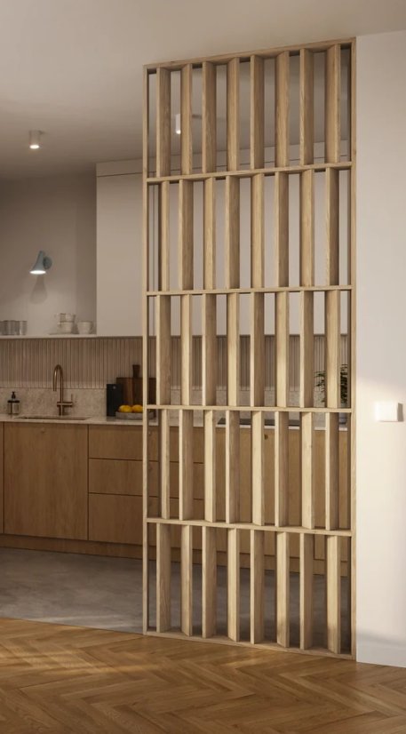 Lamelová dělící stěna Japandi, kompletní sada, výška a šířka dle výběru, Dub Natura