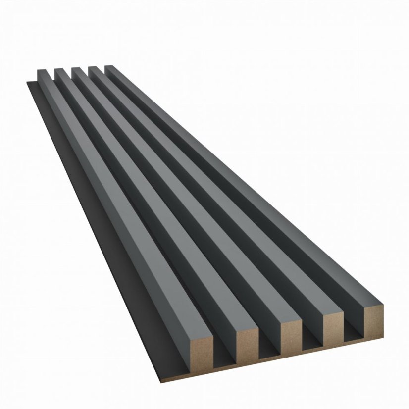 Akustický panel, podklad MDF deska, široká lamela, grafit, 30x275 cm