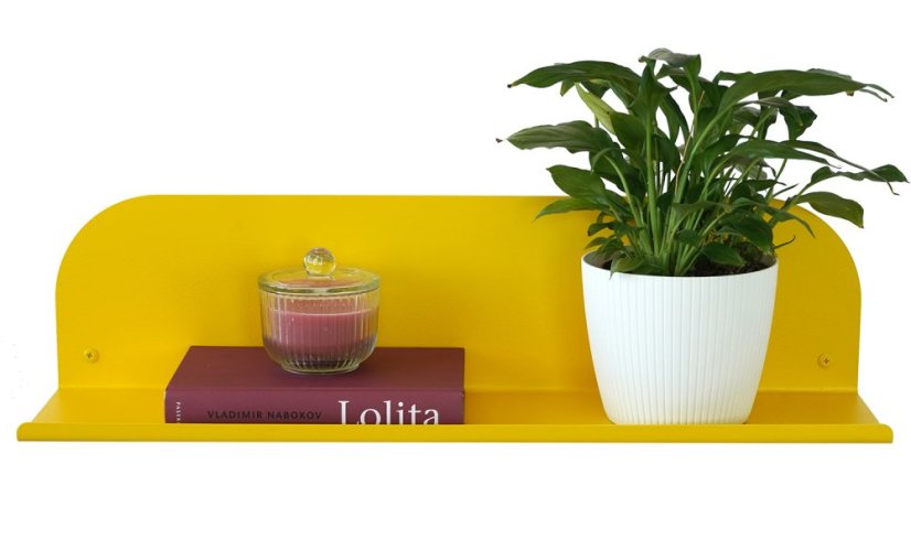 Nástenná kovová polica Lucia - Dĺžka: 900 mm, Farby kolekcie Essence: žltá RAL 1021