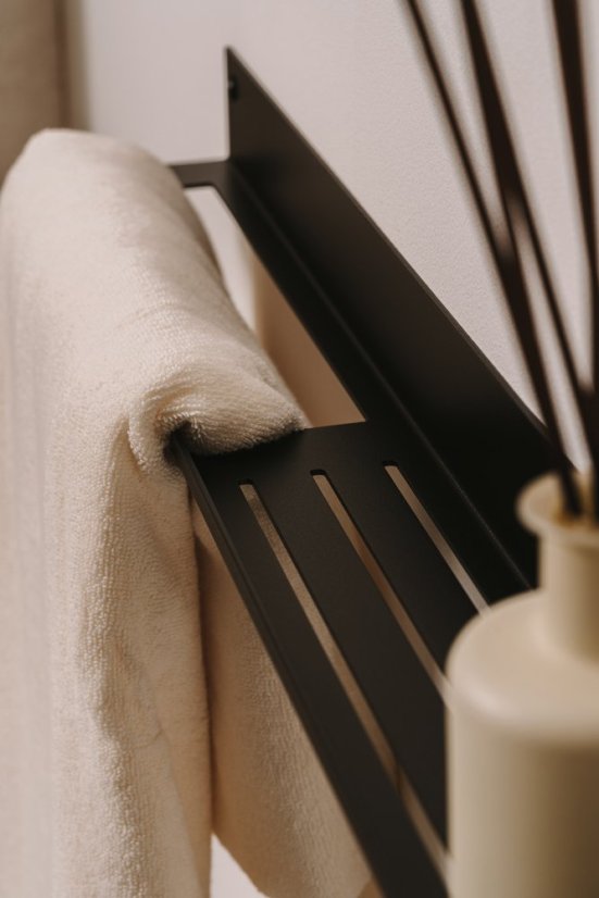 Kovová nástěnná police do koupelny Roma černá - Velikost: L - levá varianta