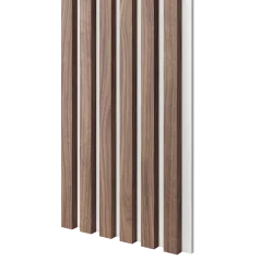 Akustický panel, podklad bílá MDF deska, úzká lamela, dýha Americký ořech, 30x275 cm