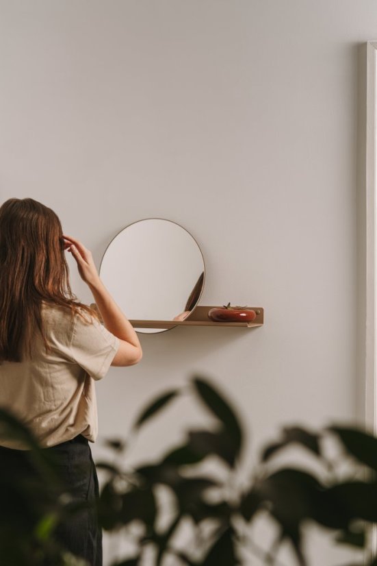 Koupelnové zrcadlo s nástěnnou kovovou policí London pískově šedé - Velikost: M