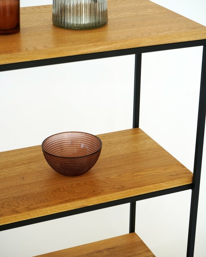 Kovový regál Trio s masívnymi dubovými doskami