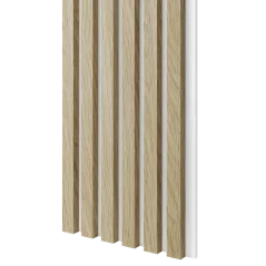 Akustický panel, podklad bílá MDF deska, úzká lamela, Evropský dub, 30x275 cm