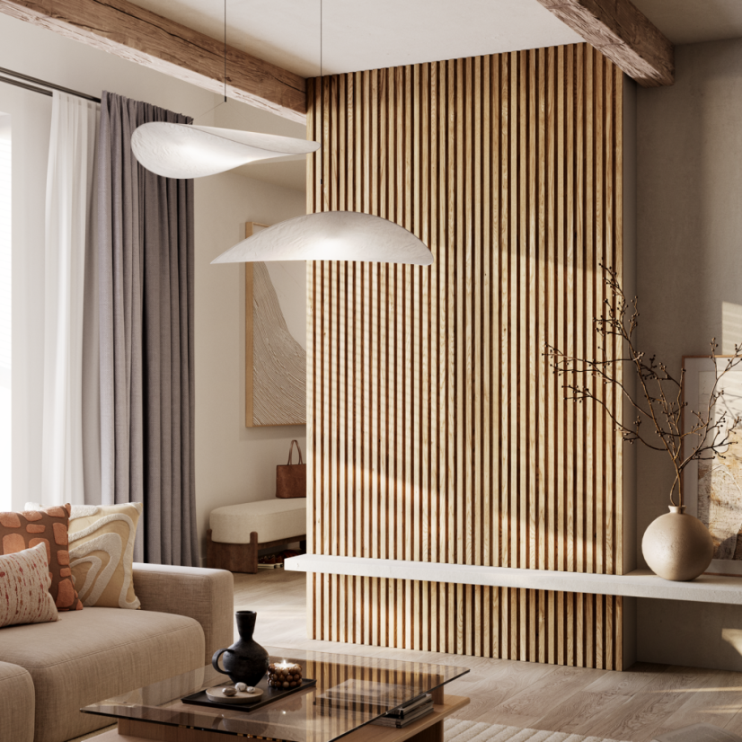 Akustický panel, podklad MDF deska, úzká lamela, celý panel - dubová dýha, 30x275 cm