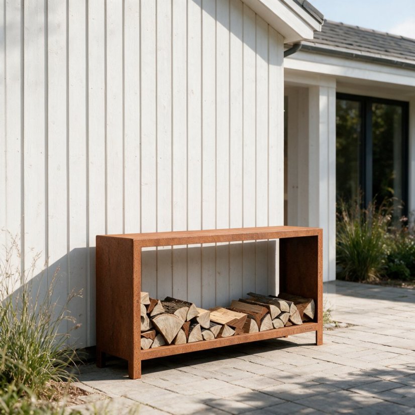 Cortenový dřevník FRAME - Velikost dřevníku (délka x hloubka x výška): 1 200 × 400 × 1 000 mm