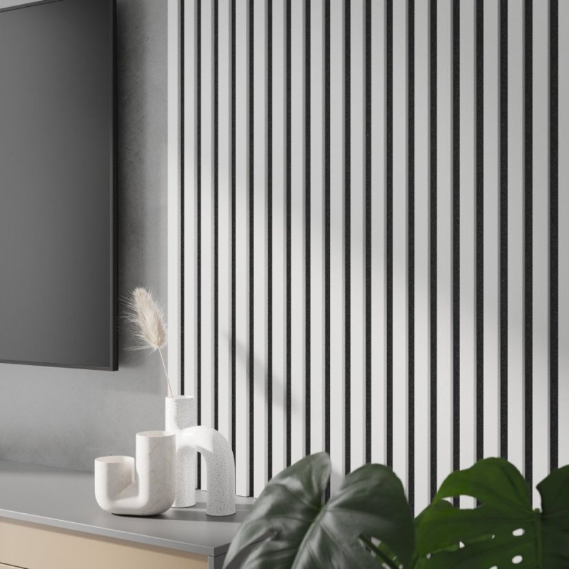 Akustický panel, Bílý mat, černý filc, 30x275 cm
