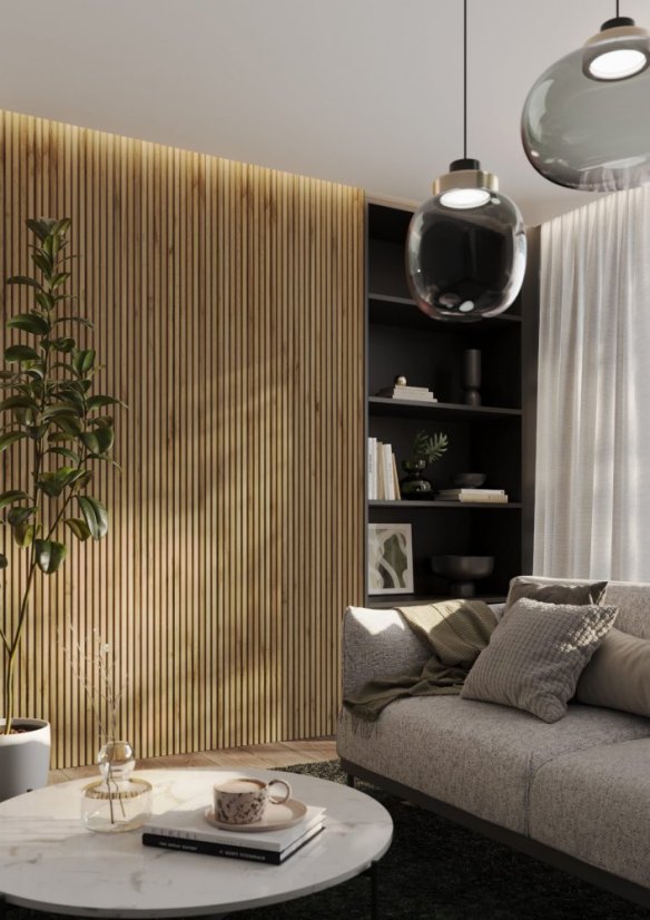 Designový obkladový panel s lamelami MINI, dub Wotan, 12,3 x 275 cm