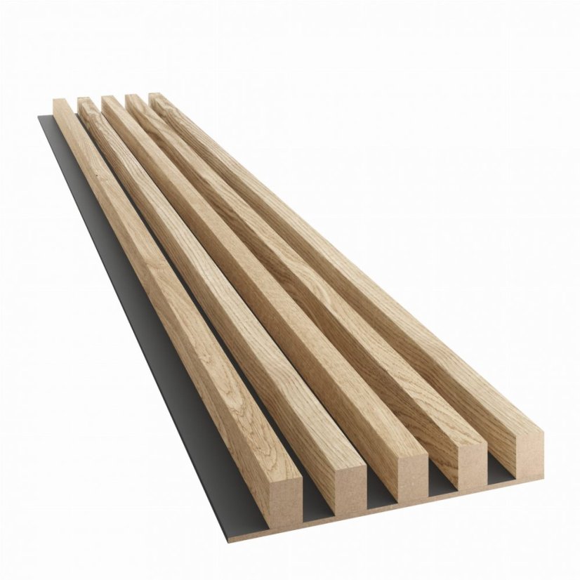 Akustický panel, podklad MDF deska, široká lamela, dubová dýha, 30x275 cm