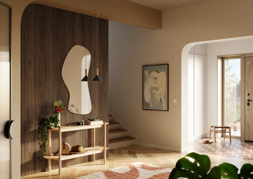 Designový panel s mikrolamelami, tvar Vik, ořech, 12x275 cm