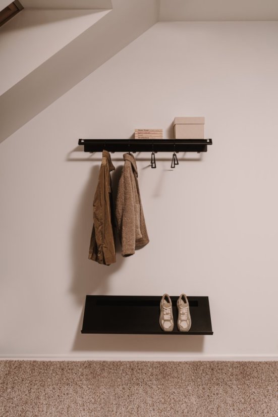 Nástenná kovová polica na topánky Torino čierna - Veľkosť: L