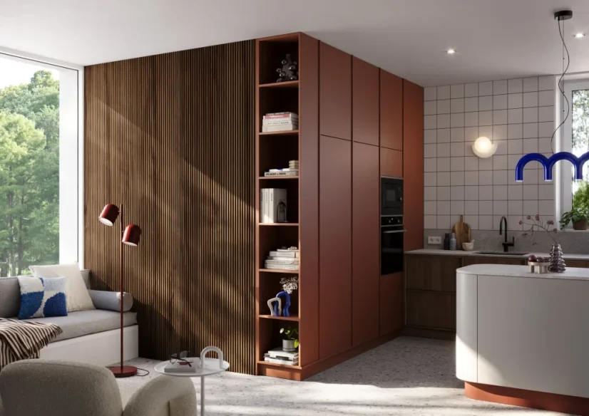 Designový panel s mikrolamelami, tvar Vag, ořech, 12x275 cm