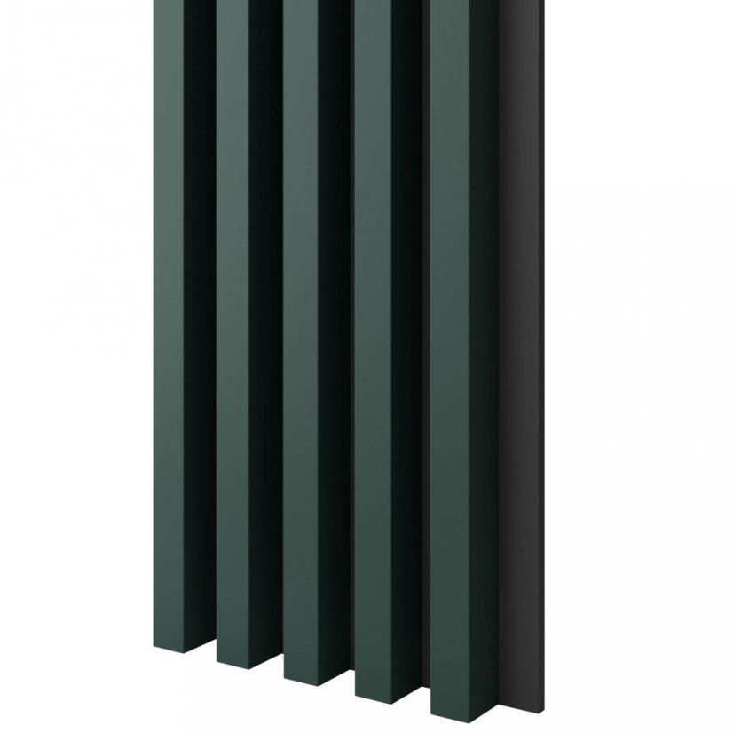 Akustický panel, podklad MDF deska, široká lamela, tmavě zelená, 30x275 cm