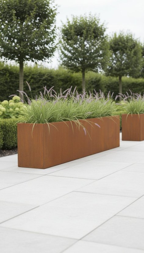 Cortenový květináč obdélníkový se dnem