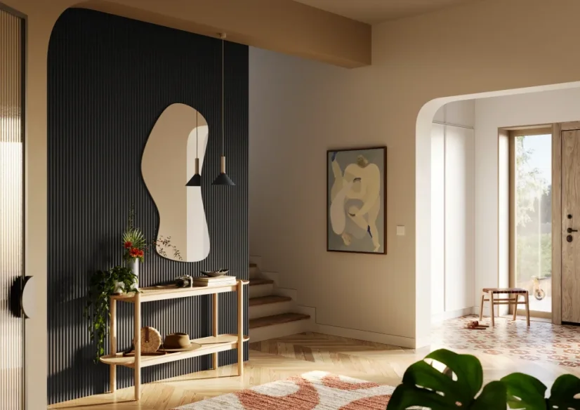 Designový panel s mikrolamelami, tvar Vik, černý mat, 12x275 cm