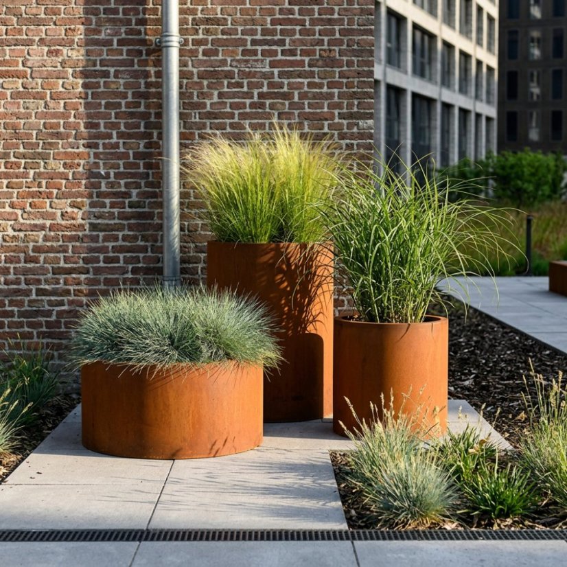 Cortenový květináč kulatý se dnem