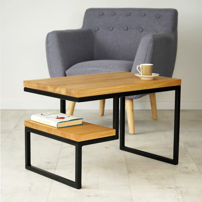 Odkladací stolík Rebus s dubovým masívom