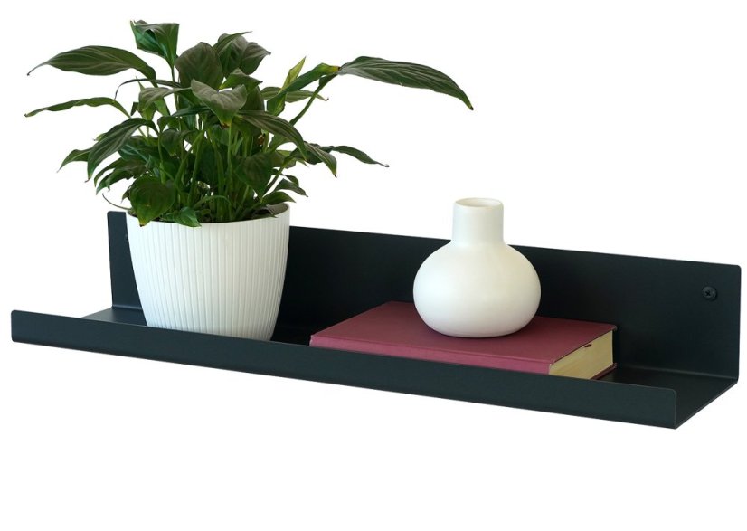 Nástenná kovová polica Melissa - Dĺžka: 350 mm, Farby kolekcie Essence: čierna RAL 9005