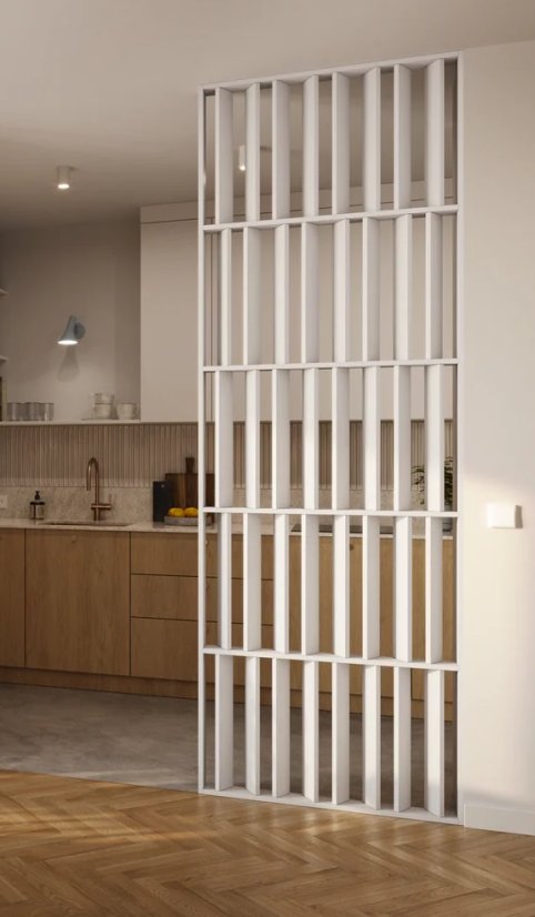 Lamelová dělící stěna Japandi, kompletní sada, výška a šířka dle výběru, bílý mat