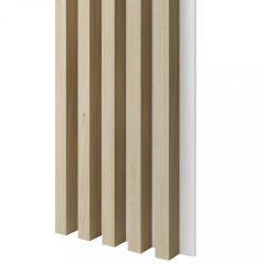 Akustický panel, podklad bílá MDF deska, široká lamela, dub bělený, 30x275 cm