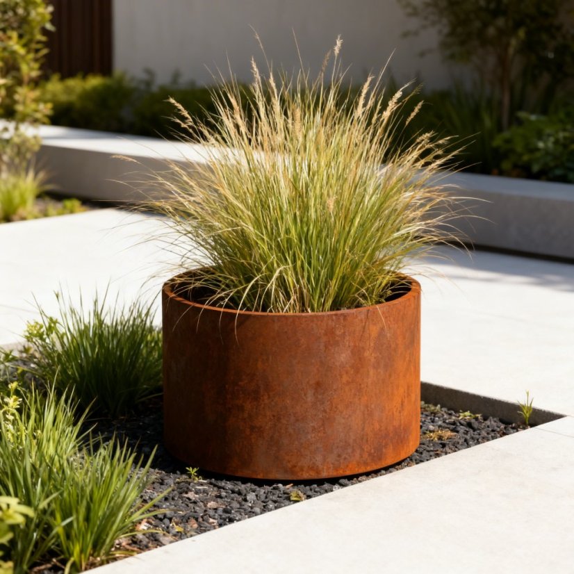 Cortenový květináč kulatý se dnem