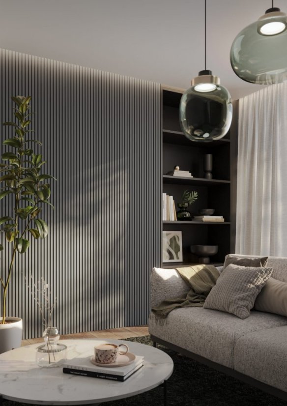 Designový obkladový panel s lamelami MINI, Grafit, 12,3 x 275 cm