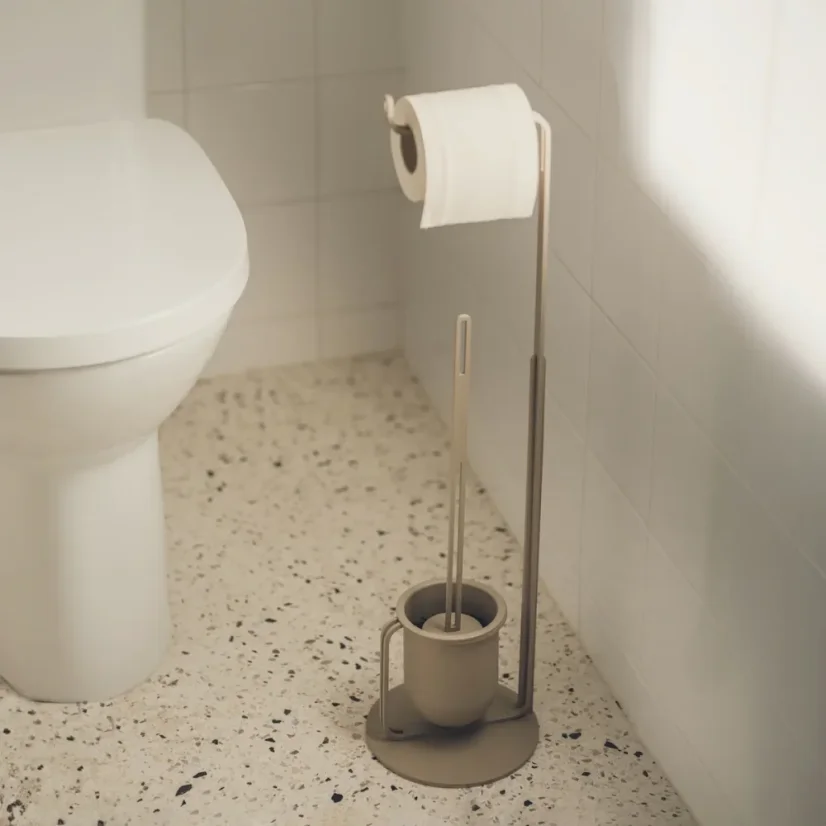 Kovový samostatne stojaci držiak toaletného papiera so štetkou Monaco