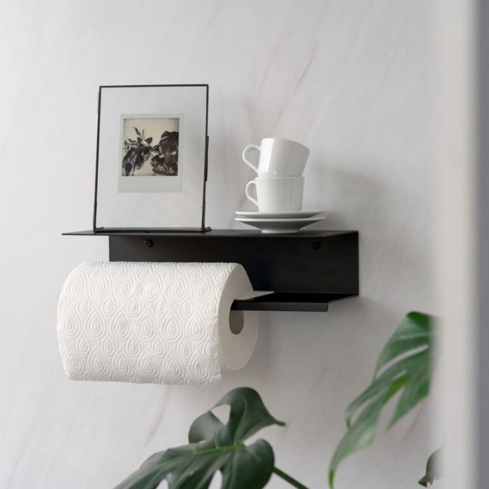 Kovový nástenný držiak papierových uterákov Brussel - Farba: Čierna, Veľkosť: M - ľavý variant