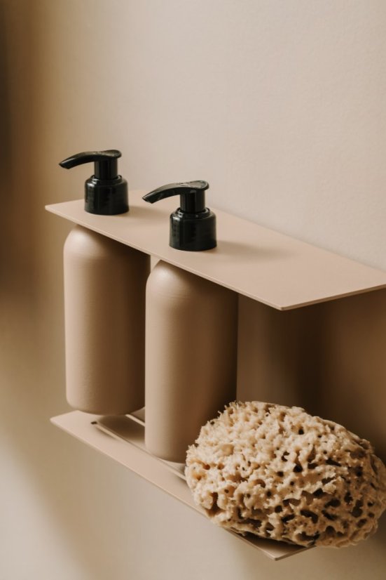 Kovový nástěnný držák s lahví a pumpičkou do koupelny Palermo pískově šedý