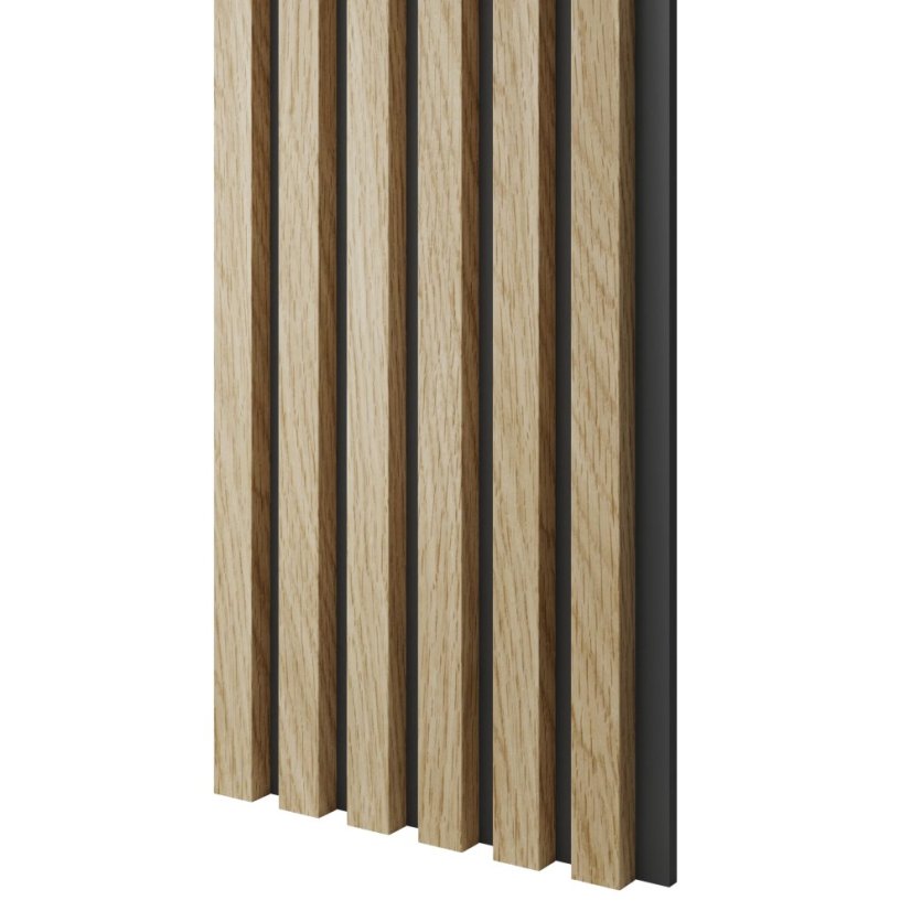 Akustický panel, podklad MDF deska, úzká lamela, Evropský dub, 30x275 cm