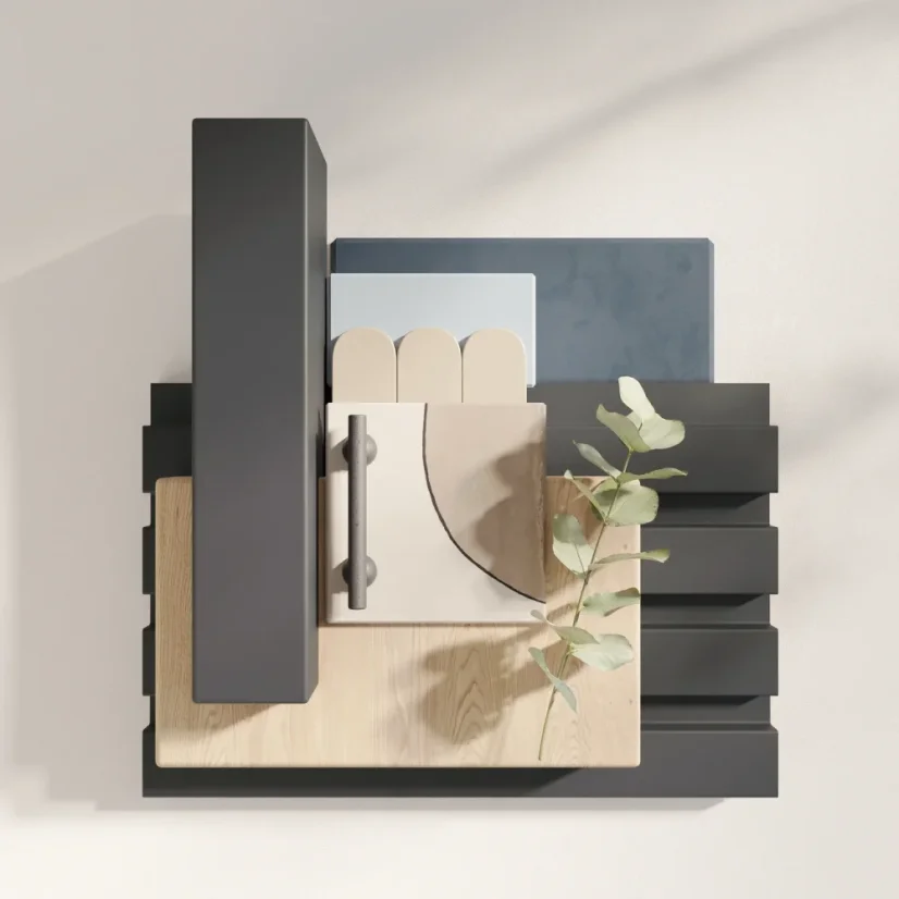 Lamelová dělící stěna Japandi, kompletní sada, výška a šířka dle výběru, grafit