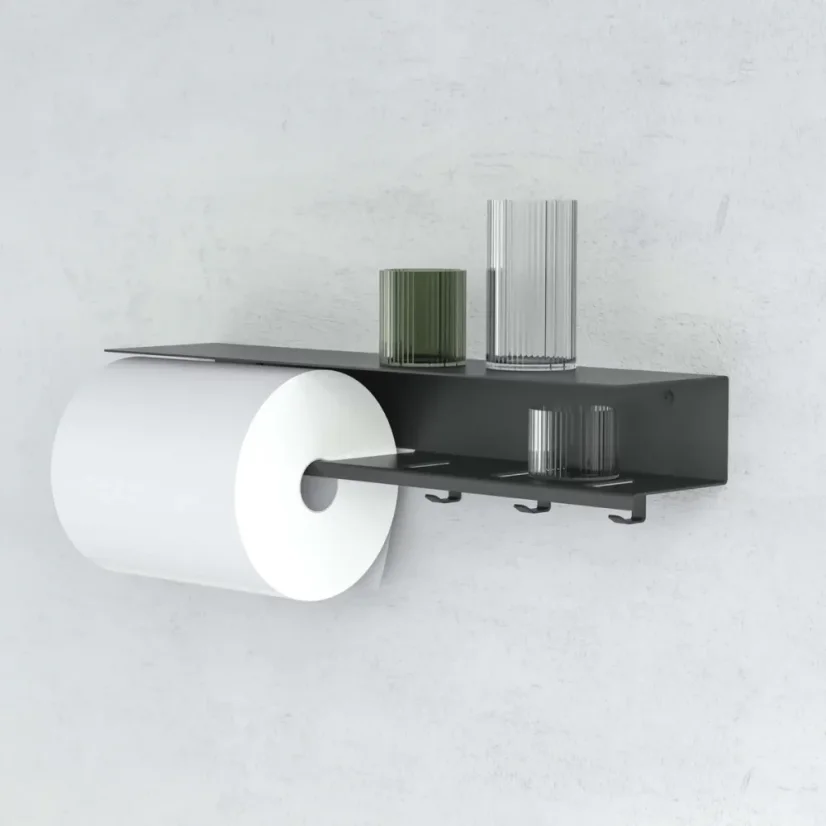 Kovový nástenný držiak papierových uterákov Brussel - Farba: Čierna, Veľkosť: M - ľavý variant