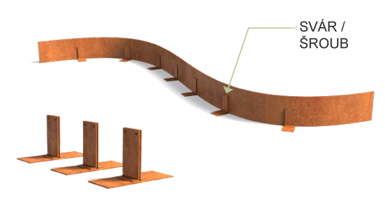 Cortenová kotevní patka pro zahradní obrubníky - Výška obrubníku: 150 mm