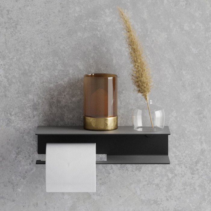 Kovový nástenný držiak na toaletný papier Berno biely - Veľkosť: M - ľavý variant