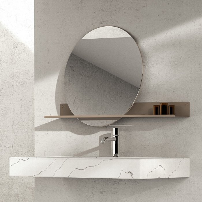 Kúpeľňové zrkadlo s kovovou policou London pieskovo šedé - Veľkosť: M