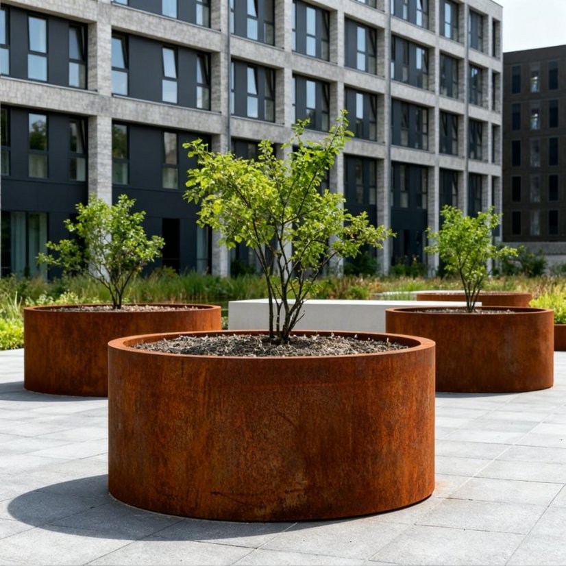 Cortenový květináč kulatý se dnem