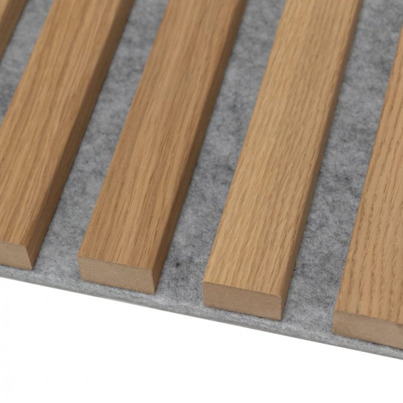 Akustický panel, dubová dýha, šedý filc, 30x275 cm