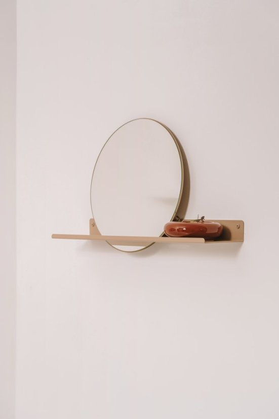 Koupelnové zrcadlo s nástěnnou kovovou policí London pískově šedé - Velikost: M