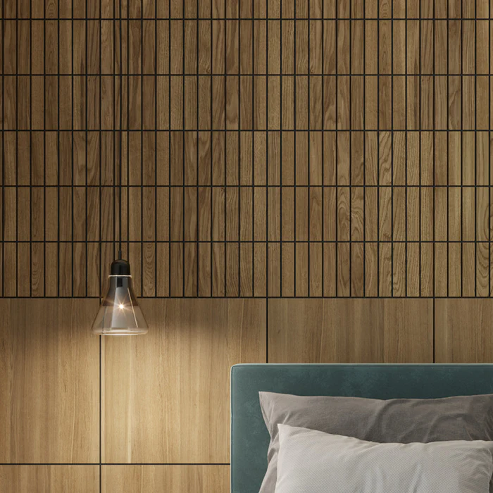 Designový obkladový panel s dubovou dýhou, vzor Barcelona, 60x60 cm