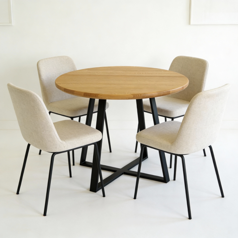 Kulatý jídelní stůl Rondo III s masivní dubovou deskou