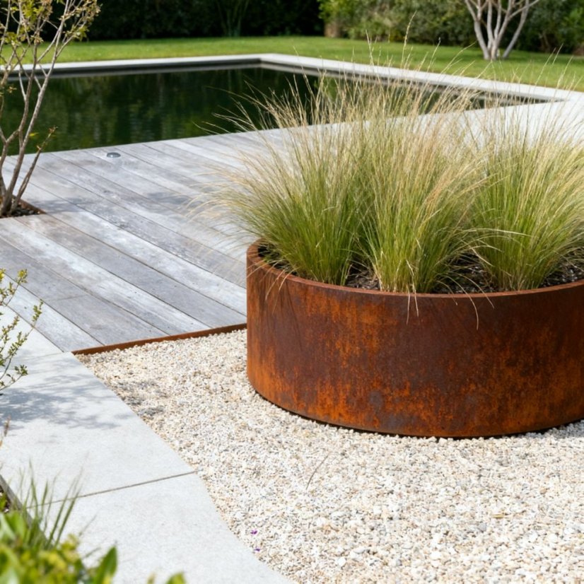 Cortenový květináč kulatý se dnem