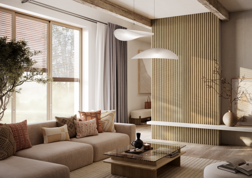 Akustický panel, podklad MDF deska, úzká lamela, celý panel - Evropský dub, 30x275 cm