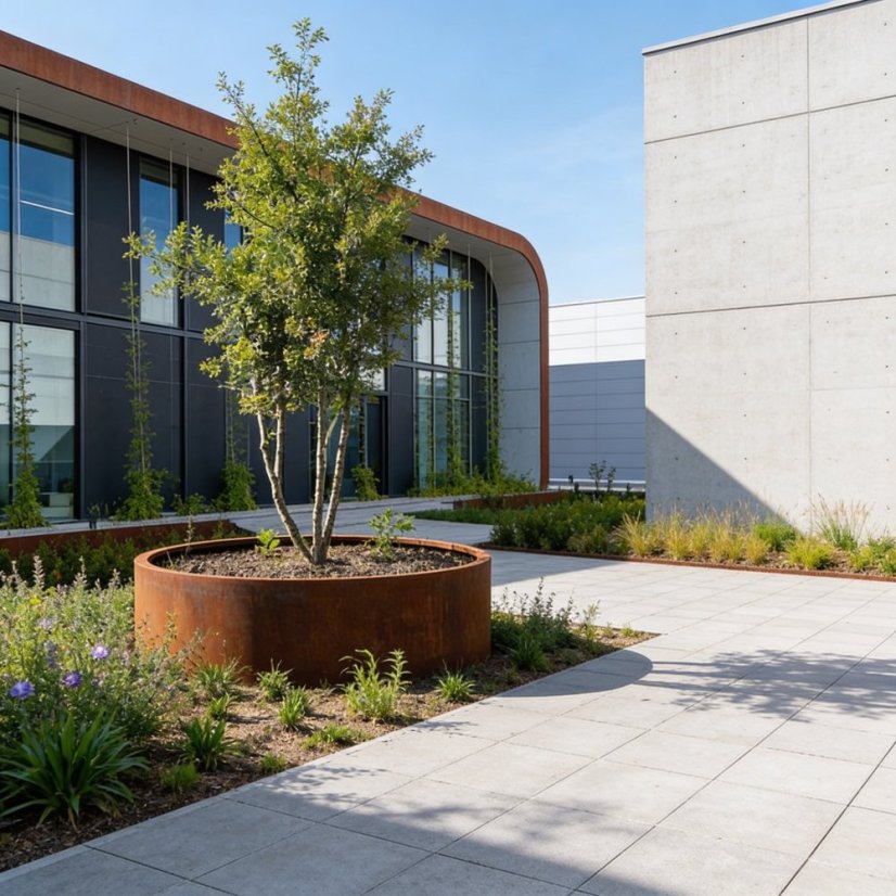 Cortenový vyvýšený záhon kulatý