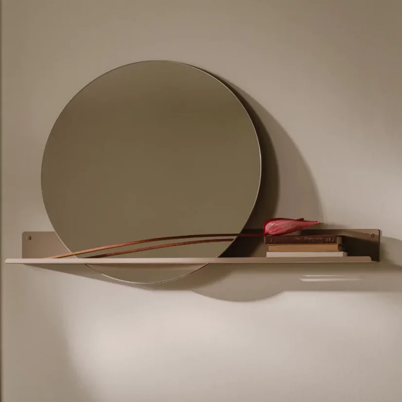 Koupelnové zrcadlo s nástěnnou kovovou policí London pískově šedé - Velikost: M