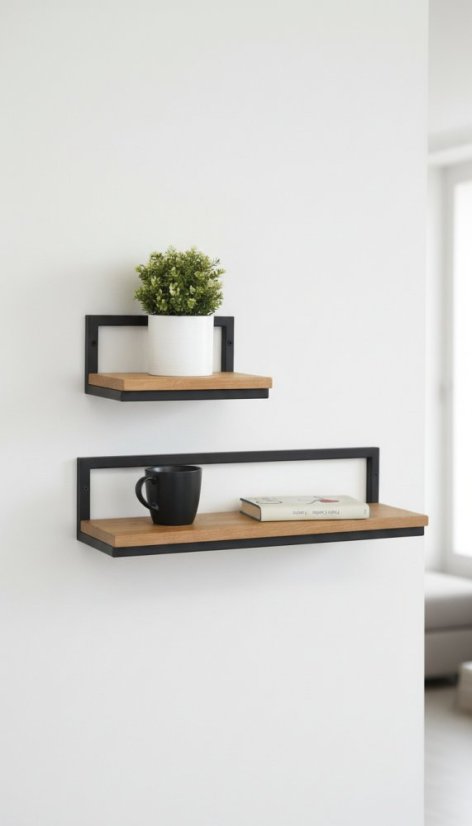 Polička s dubovou masívnou doskou Estan 300 mm