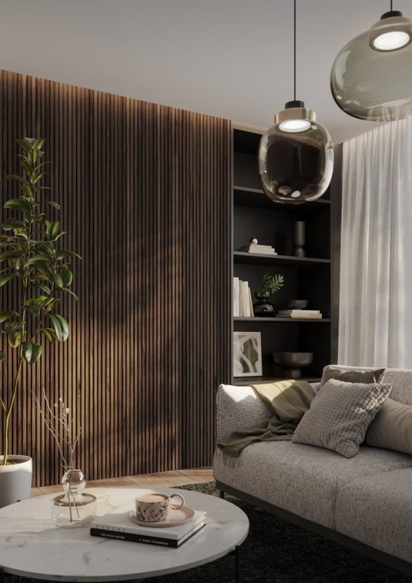 Designový obkladový panel s lamelami MINI, Ořech, 12,3 x 275 cm