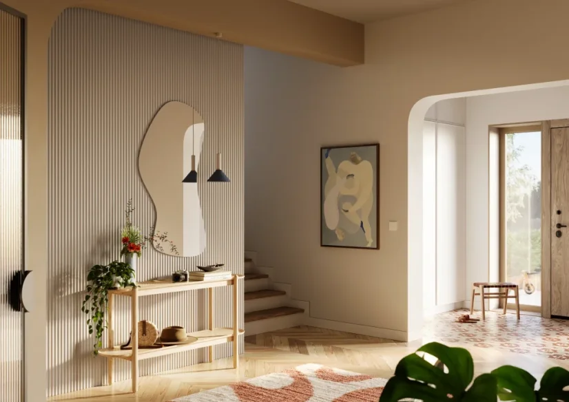 Designový panel s mikrolamelami, tvar Vik, pískově béžová, 12x275 cm