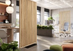 Samostatně stojící lamelová dělící stěna se základnou, kompletní sada, dubová dýha