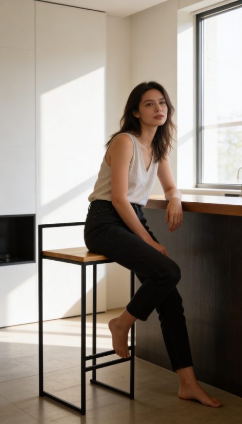 Barová stolička Cabra s masivní dubovou deskou