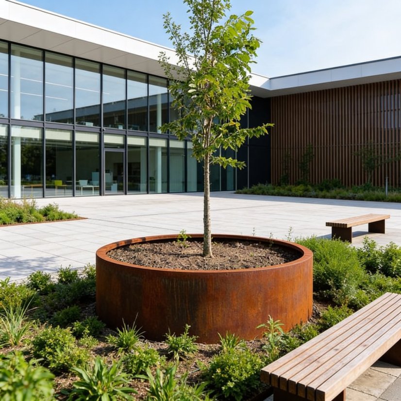 Cortenový vyvýšený záhon kulatý